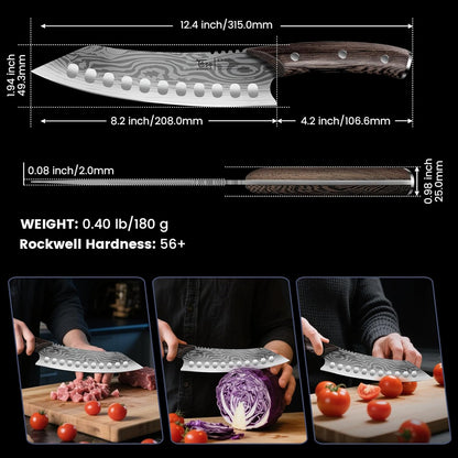 SYOKAMI Cleaver Chef Knife with Herb Stripper, 7" Asian Kitchen Knife 3-in-1 Combined with Chef's Knife, Santoku, Nakiri for Slicing, Chopping, Dicing, Mincing, Housewarming Birthday Cooking Gifts