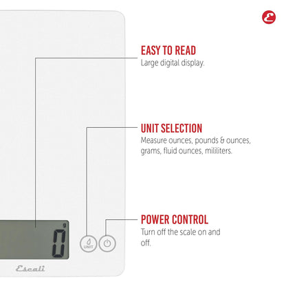 Escali Arti Glass Food Scale Digital Countertop Kitchen, Baking and Cooking Scale with Nutrition and Calorie Counter, 15-Pound Capacity, 9" x 6.5" x .75", Gray Storm