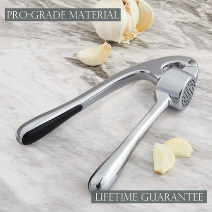 Kitessensu High Effective Garlic Press With Studs, Heavy Duty Garlic Mincer, Easy to Squeeze and Clean, Rust Proof, Ginger Crusher- Imperial Silver