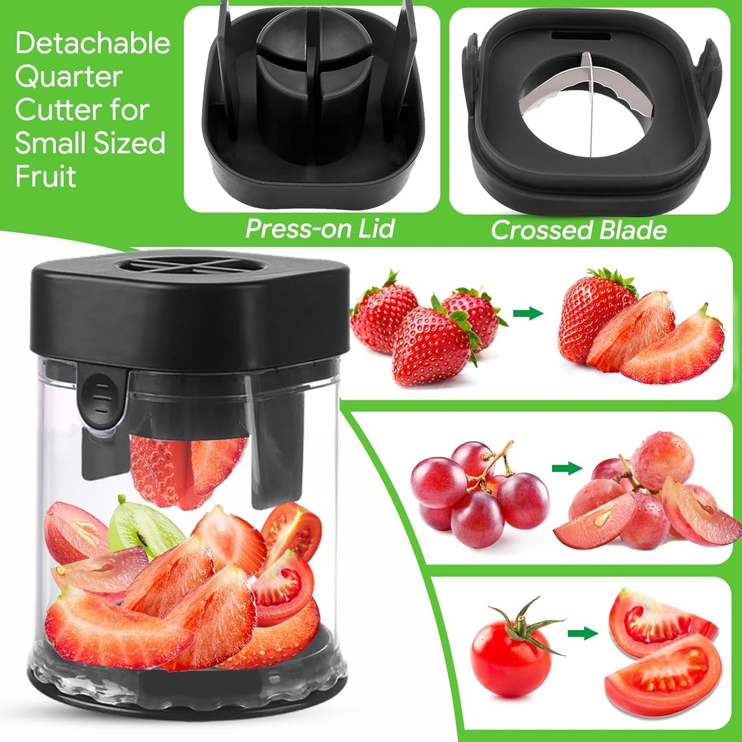Small Fruit Cutter, Creative Strawberry & Grape Slicer, Quickly Making Fruit Vegetable Salad (Black)