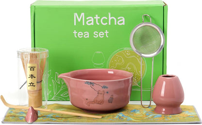 Matcha Whisk Set, Japanese Matcha Kit Set 7-Pcs with Matcha Bowl (Chawan), Matcha Whisk and Holder, Bamboo Scoop, Scoop Rest, Sifter and Tea Towel - Authentic Tea Ceremony Tools for Tea Lovers(Blue)