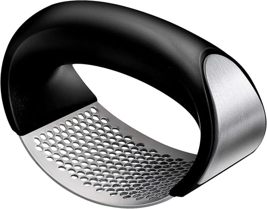 Garlic Press Rocker - Stainless Steel Garlic Crusher, Mincer and Chopper with Peeler & Scraper, Easy Kitchen Gadget for Effortless Smashing garlic crusher stainless steel