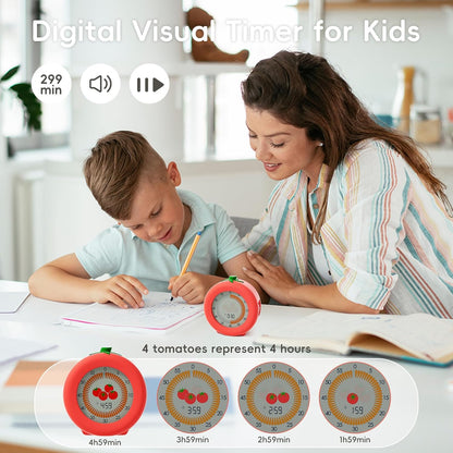 Tomato Visual Timer for Kids, 5h Cute Kids Pomodoro Countdown Timer, Kitchen Helper Timer, Visual Timer for Classroom, Office Desk and Meetings
