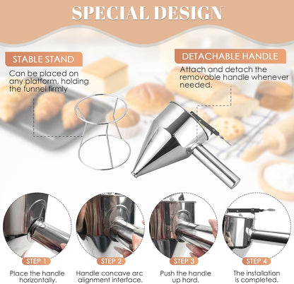 MAOPINER 1200ML 40.5OZ Stainless Steel Pancake Batter Dispenser, Piston Funnel Cake Maker Dispenser, Commercial Chocolate Confectionery Funnel with Stand for Takoyaki and Baking