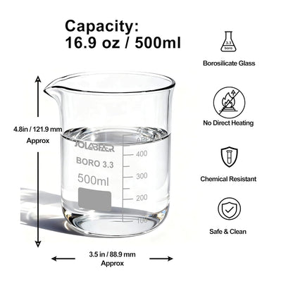 Glass Beaker Set - 7 Size -10ml 25ml 50ml 100ml 250ml 500ml 1000ml, 3.3 Boro Griffin Low Form Lab Beakers with Printed Graduation