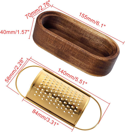 Box Cheese Grater With Container Stainless Steel Parmesan Cheese Grater With Wood Handle Shredder Zester Grater Box Kitchen Handheld Cheese Spoon Grater-Gold Colour (Without Handle)