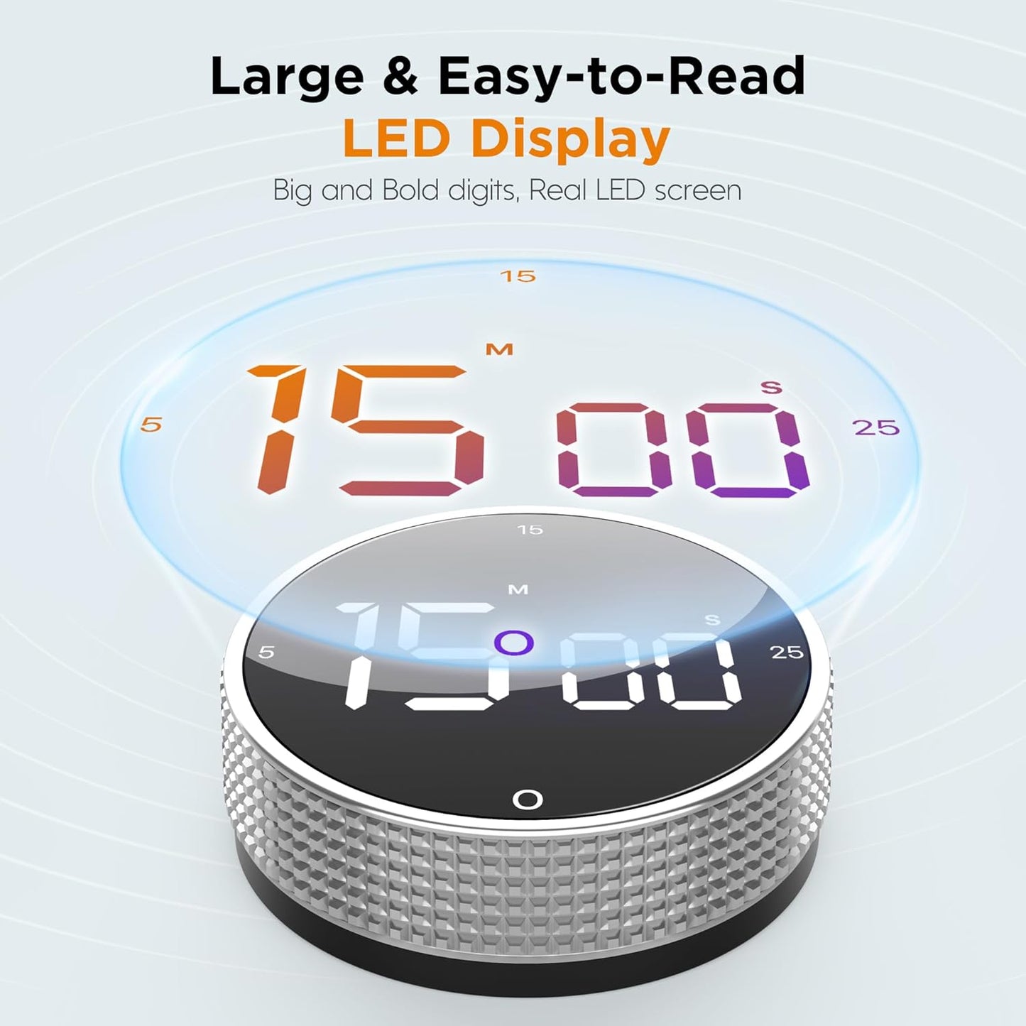 Upgrade Digital Kitchen Timer - Magnetic Countdown Countup Visual Pomodoro Timer with Large LED Display, 3-Preset Times (5, 15, 25), 3 Volume Levels, Ideal for Cooking, Baking and Fitness (1, Black)