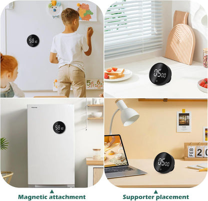 GeeRic Digital Kitchen Timers, 199 Minutes Countdown Countup Rotary Timer, Large LED Stopwatch, Volume Adjustable Kitchen, Study, Workout, and Office Timer Black