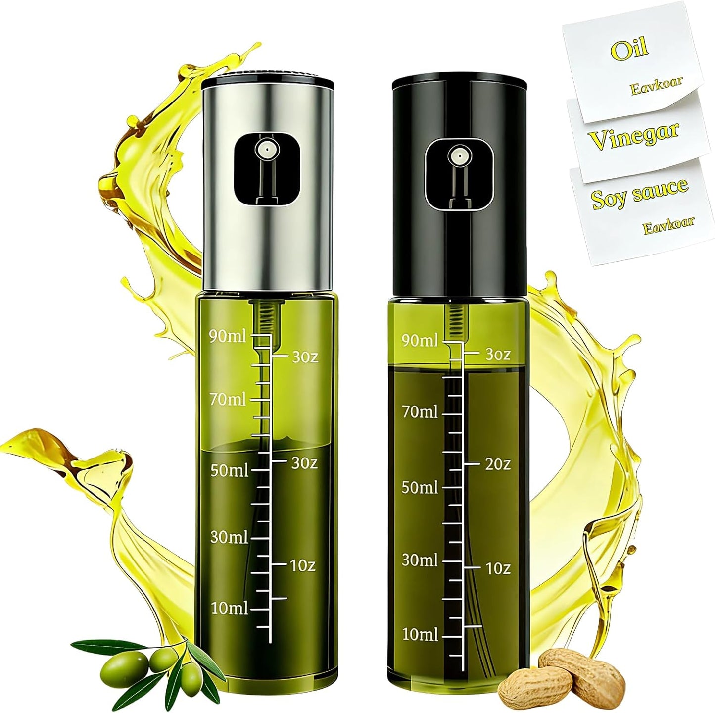 Cooking Oil Spray Bottle, Olive Oil and Avocado Oil Spray Bottle, 100ml Olive Oil Spray Bottle, Kitchen Tools, Air Fryer, Salad, Frying, Grilling (light-blocking glass)-Silver