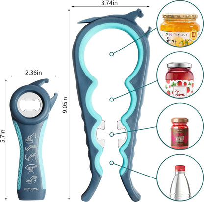 Jar Opener, 5 in 1 Multi Function Can Opener Bottle Opener Kit with Silicone Handle Easy to Use for Children, Elderly and Arthritis Sufferers (Apple Red）