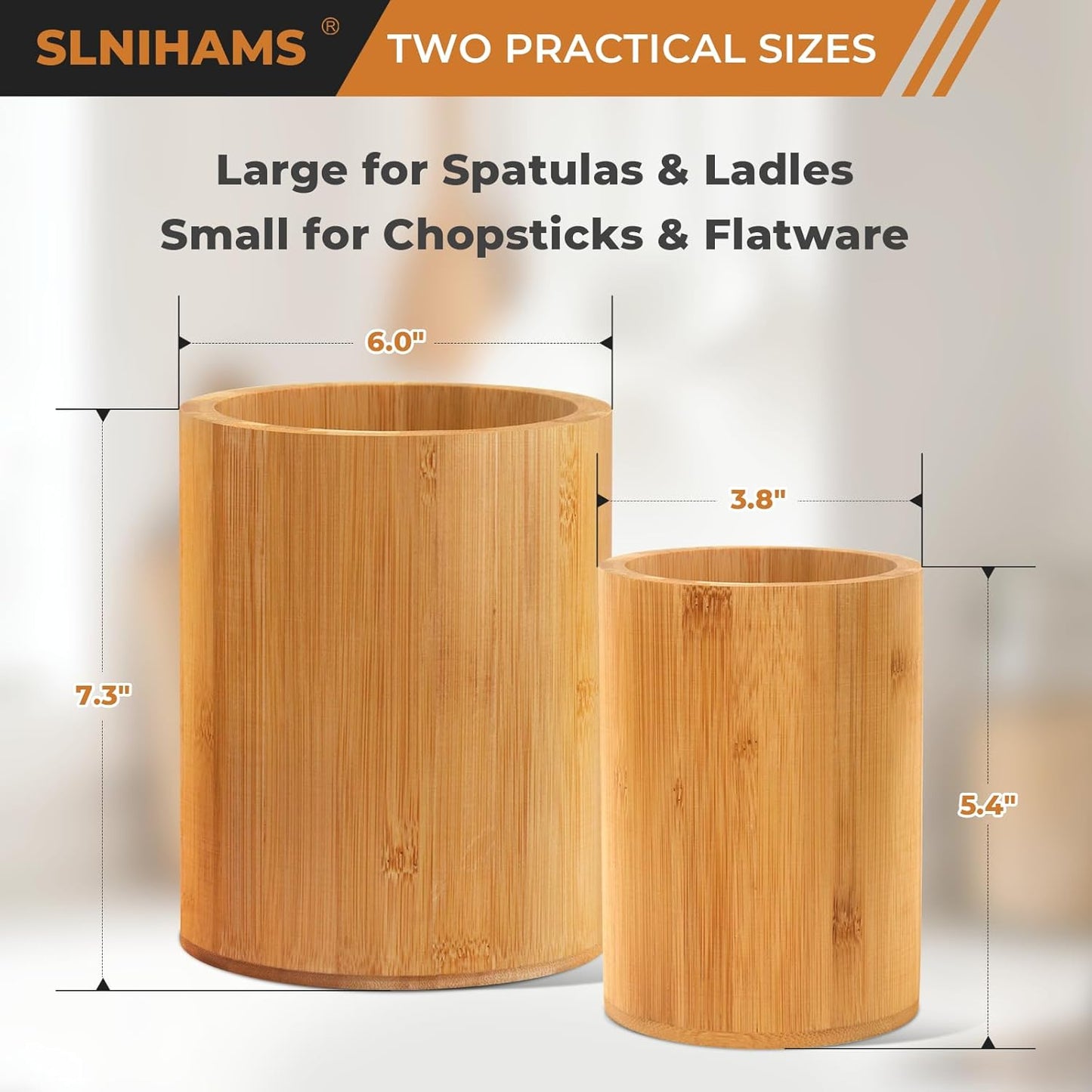 Bamboo Utensil Holder, Large Utensil Holders for Kitchen Counter, Bamboo Spoon and Chopstick Holder for Kitchen Decor, Flatware and Spatula Storage Organizer, for Countertop, Pantry and Bathroom