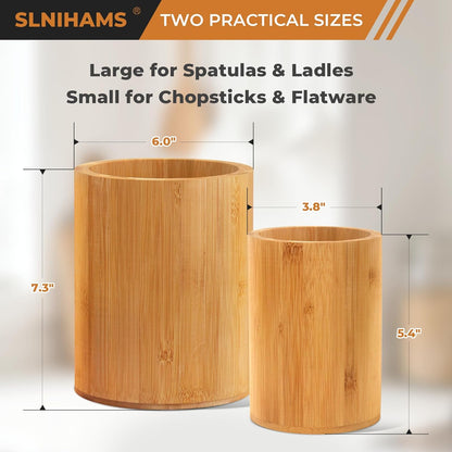 Bamboo Utensil Holder, Large Utensil Holders for Kitchen Counter, Bamboo Spoon and Chopstick Holder for Kitchen Decor, Flatware and Spatula Storage Organizer, for Countertop, Pantry and Bathroom