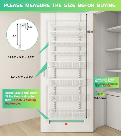 Mefirt White 9-Tier Over The Door Pantry Organizer, Pantry Organization and Storage, Deep Baskets Hanging Heavy-Duty Metal, Wall Spice Rack Seasoning Shelves for Home & Kitchen, Laundry Room Bathroom