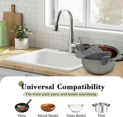 Clip-On Silicone Strainer for Pots, Heat-Resistant Handsfree Pasta & Vegetable Colander, Space-Saving Kitchen Gadget for Noodles, Veggies & Berries (Grey)