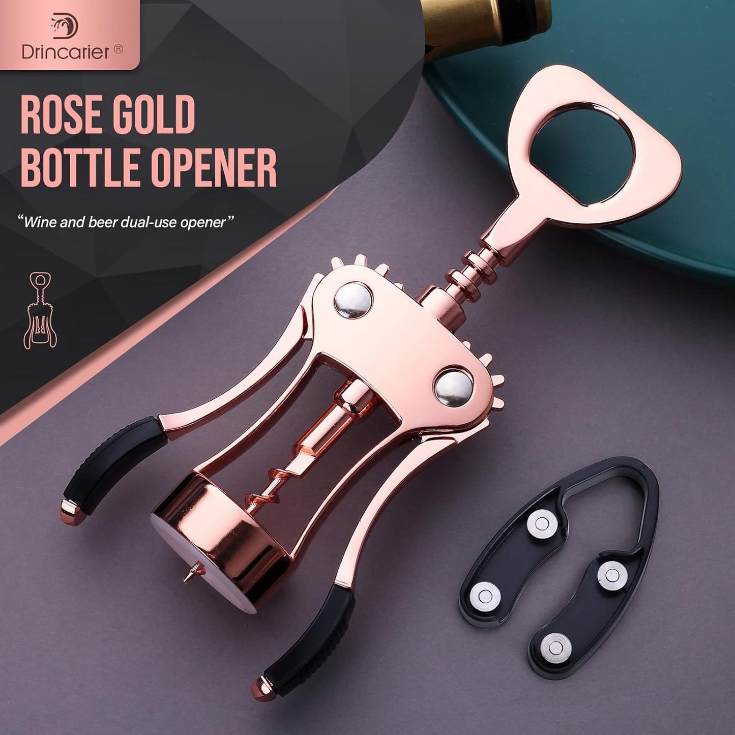 Wine Opener, Zinc Alloy Premium Wing Corkscrew Wine Bottle Opener with Multifunctional Bottles Opener, Upgrade