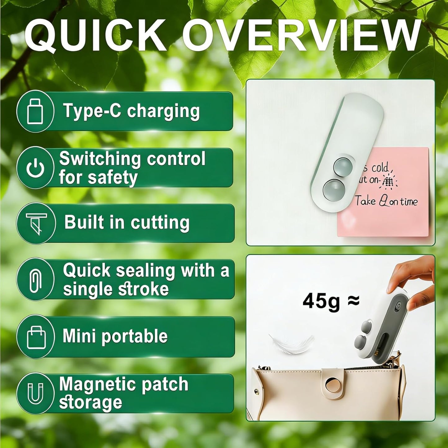 2in1 Mini Bag Sealer With Cutter And Magnet- Heat Seal & Cutter, Portable Handheld Chip Bag Sealer for Snacks, Candies & Food Storage (White, 1 PACK)
