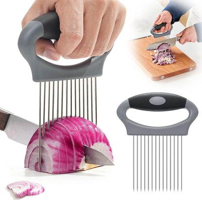 Large Onion Slicer Holder, Stainless Steel Onion Holder for Slicing, Onion Cutter Vegetable Chopper with 14 Sharp Needles for Slicing of Tomato Avocados & Meat Tenderizer, Kitchen Gadgets for Cooking