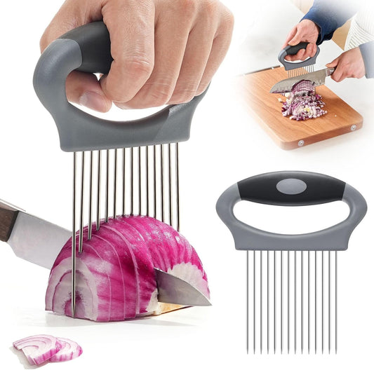 Large Onion Slicer Holder, Stainless Steel Onion Holder for Slicing, Onion Cutter Vegetable Chopper with 14 Sharp Needles for Slicing of Tomato Avocados & Meat Tenderizer, Kitchen Gadgets for Cooking