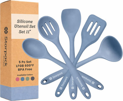 Starpack Stir and Serve Silicone Cooking Utensils Set (5-Piece, 11") - LFGB Non Toxic, 600°F Heat Resistant, BPA-Free - One-Piece Seamless, Dishwasher Safe - for Nonstick Cookware, Earthy Pink