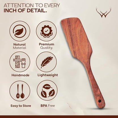 Skinny Spurtle for Sourdough Starter for Baking Tools - 12" Wooden Spurtle for Deep Jar & Dough Whisk - Sourdough bread baking supplies, Teak Wooden Spatula for Cooking