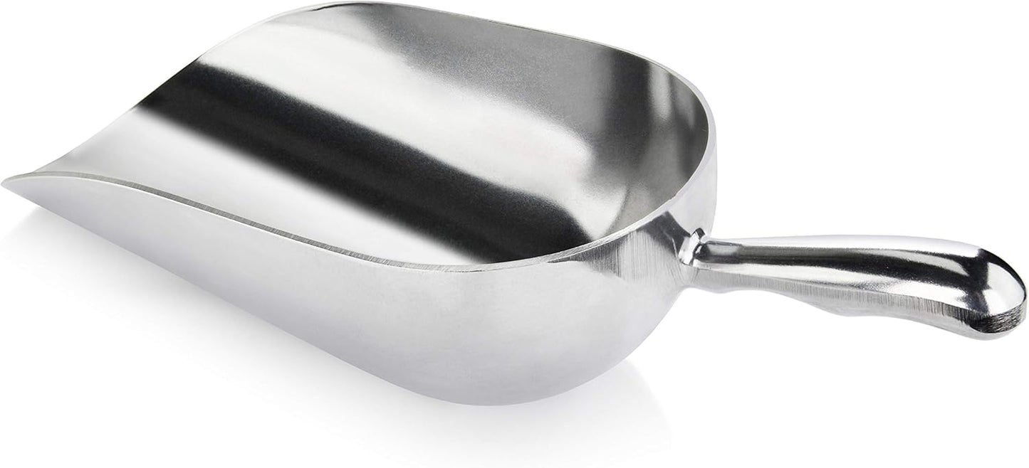 New Star Foodservice 34523 One-Piece Cast Aluminum Round Bottom Bar Ice Flour Utility Scoop, 12-Ounce, Silver