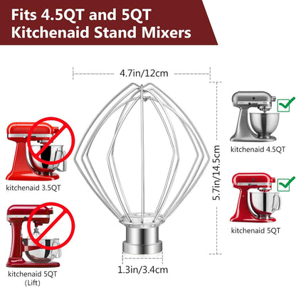 Stand Mixers Accessories 3-Piece Including K45WW Wire Whip & K45DH Dough Hook & K45B Flat Beater fit for Kitchenaid 4.5-5QT Tilt-Head Stand Mixers