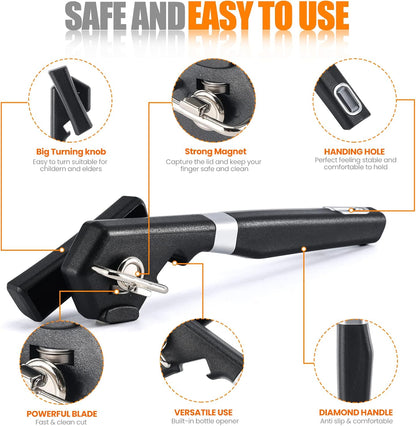 Side Cut Can Opener Smooth Edge, Safety Can Opener with Durable Sharp Blade, Big & Soft Turn Knob & Comfortable Non-Slip Handle, Black