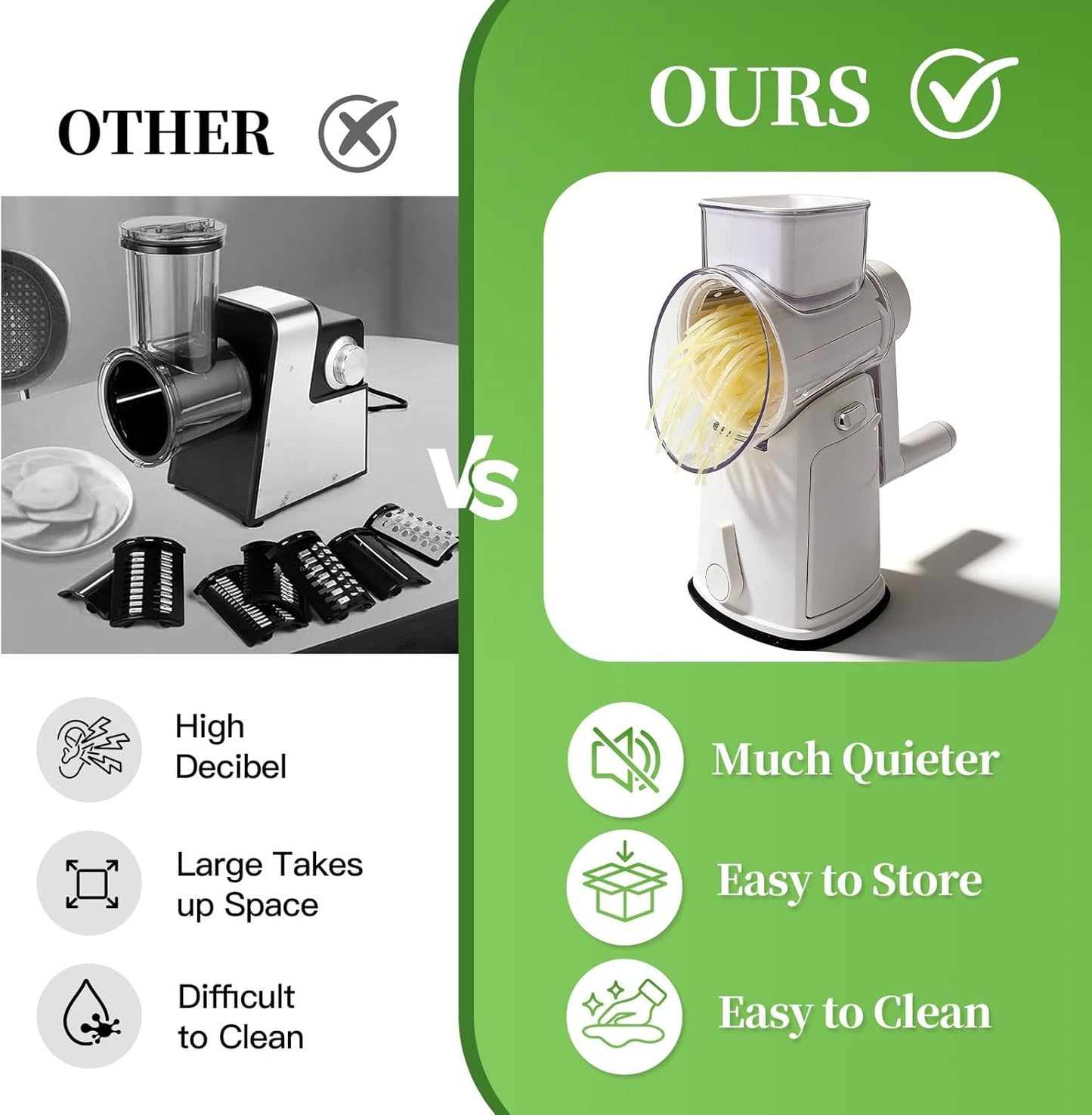 Cheese Grater Hand Crank with Integrated Storage Room, 5 Blades Cheese Grater Rotary with Handle, Potato Shredder, Kitchen Shredder for Vegetable, Fruit, Nut, Non-Slip Suction Base