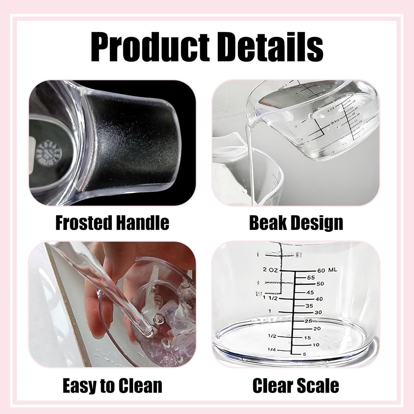 2 Pack Small Measuring Cups, 2 Oz Mini Measuring Cup With Tsp/Tbsp/Oz/Ml Markings Clear Easy-Read Scale For Kitchen Resin DIY Beauty Mixing