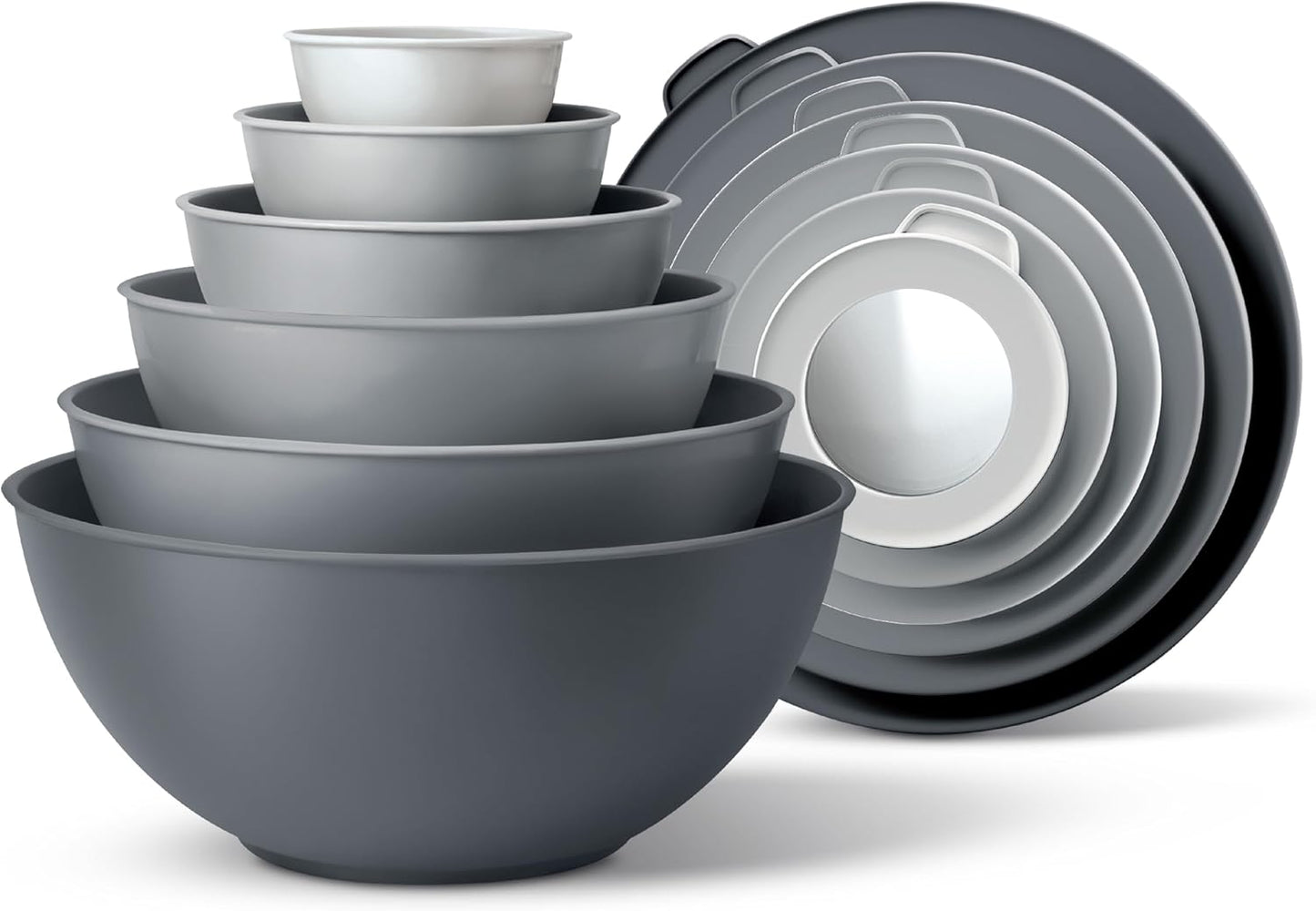 COOK WITH COLOR Mixing Bowls with Lids - 12 Piece Plastic Nesting Bowls Set includes 6 Prep Bowls and 6 Lids, Microwave Safe Mixing Bowl Set, Black Embossed - Colors B