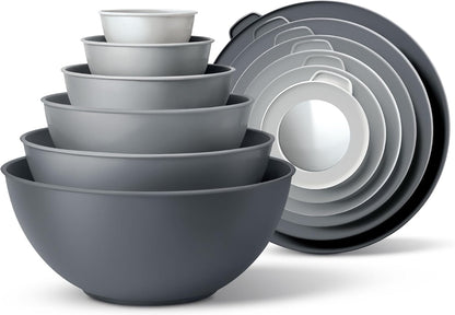 COOK WITH COLOR Mixing Bowls with Lids - 12 Piece Plastic Nesting Bowls Set includes 6 Prep Bowls and 6 Lids, Microwave Safe Mixing Bowl Set, Black Embossed - Colors B