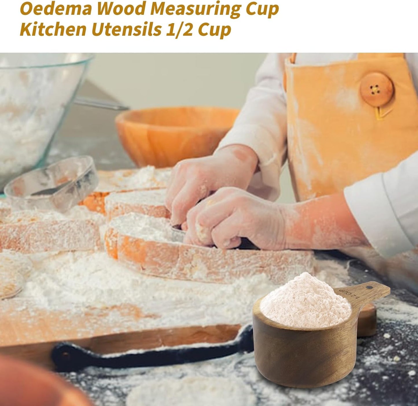 Oedema 2 Pcs Wooden Measuring Cup 1/4 Cup Mini Coffee Scoop Kitchen Measure Tool Measuring Spoon for Coffee Beans Tea