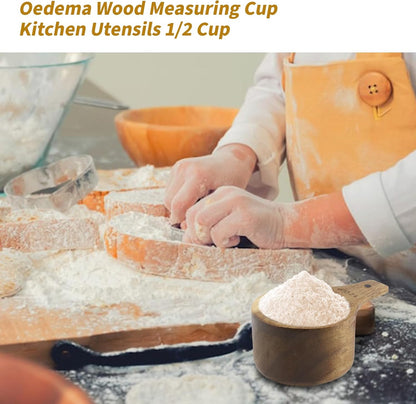 Oedema 2 Pcs Wooden Measuring Cup 1/4 Cup Mini Coffee Scoop Kitchen Measure Tool Measuring Spoon for Coffee Beans Tea