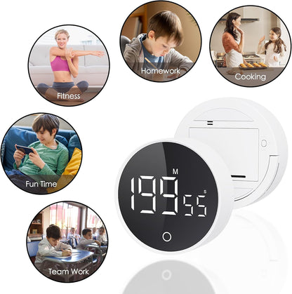 Digital Kitchen Timers, Magnetic Rotary Timer with Large LED Display, 3 Volume Levels, 0-199Min Countdown/Up, Easy Operation for Cooking, Studying, Fitness, Kids & Seniors