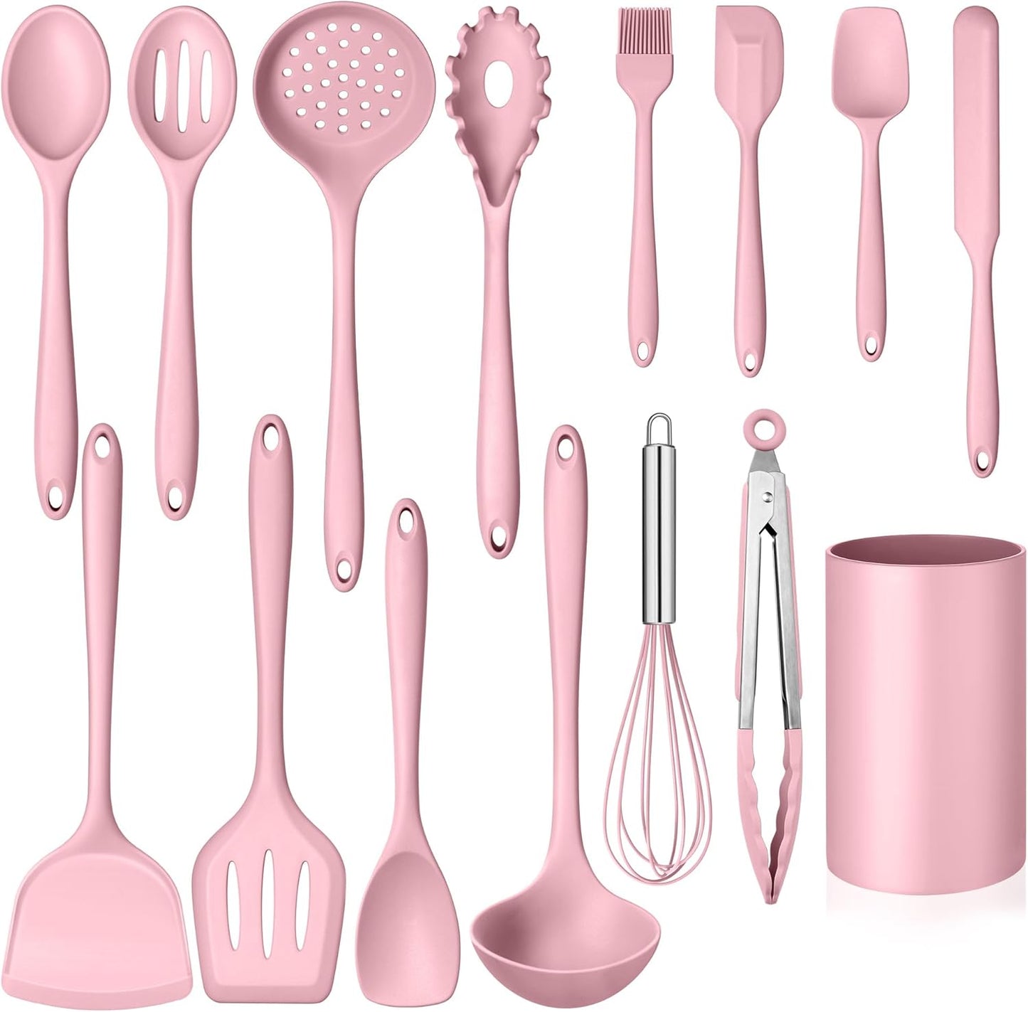 Silicone Cooking Utensil Set, Homikit 15pcs Kitchen Utensils with Holder for Nonstick Cookware, Heat Resistant Nontoxic Silicone Spatula Set Dishwasher Safe Kitchen Tools for Baking-Black
