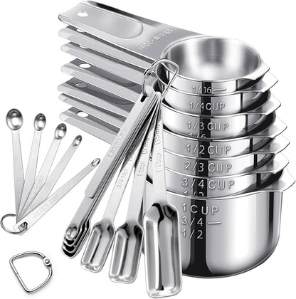 20PCS Measuring Cups and Spoons Set, Stainless Steel Stackable Nesting Measuring Set with Leveler for Baking, Cooking, Dry & Liquid Ingredients