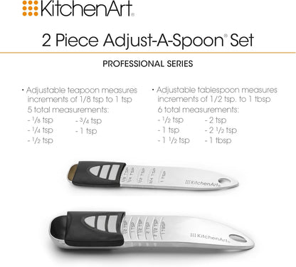 KitchenArt Pro Adjustable Measuring Set, Includes Adjustable Tablespoon, Teaspoon, and 2 Cup Measuring Cup