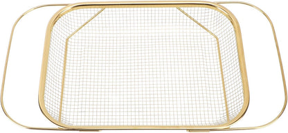 Over The Sink Colander, 4 Quart Stainless Steel Oval Colander with Fine Mesh and Expandable Handle Kitchen Sink Strainer Basket for Fruits Vegetables (Gold)