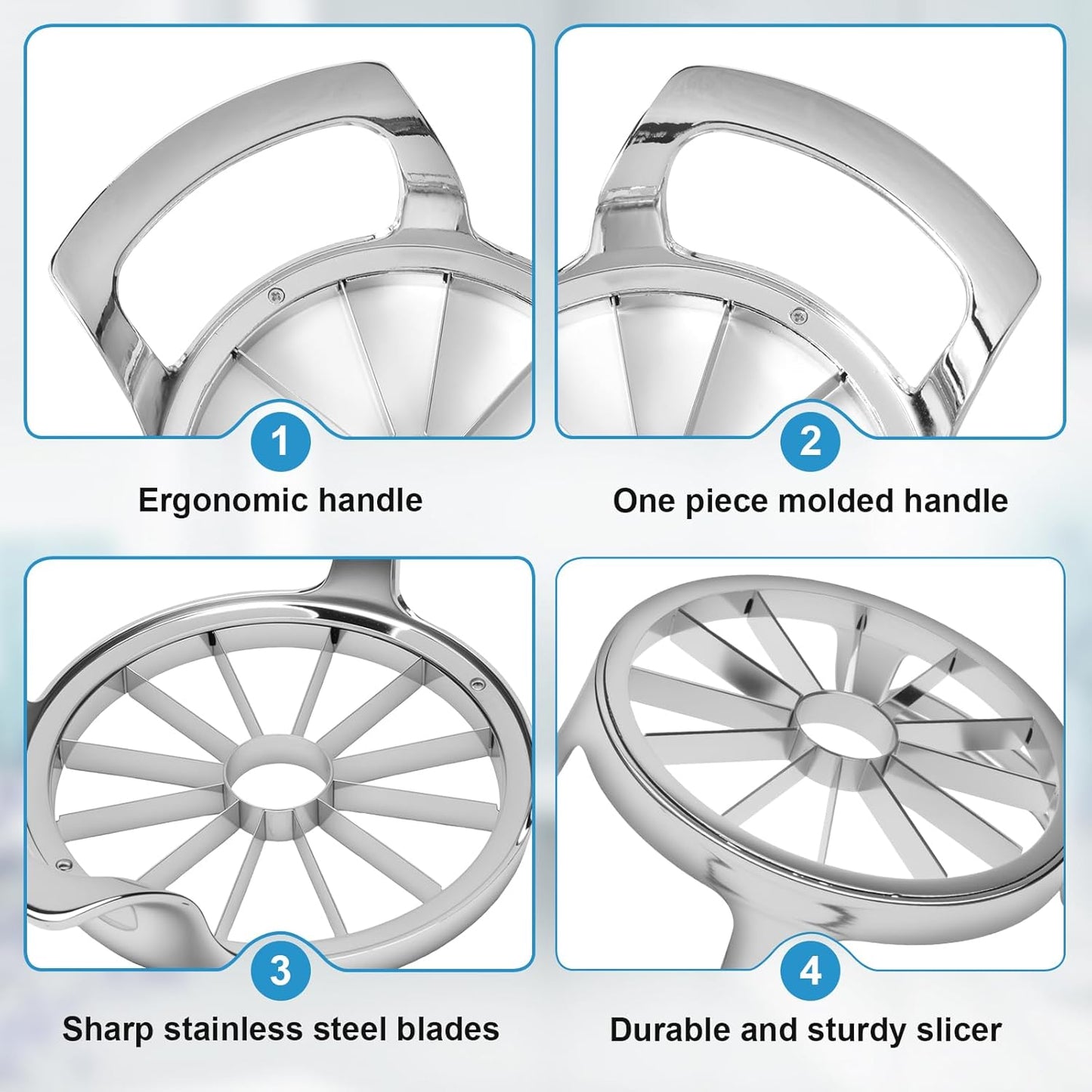 Apple Slicer and Corer, Basic Model with 12 Sharp Stainless Steel Blades - Zinc Alloy Case for Effortless Slicing & Coring