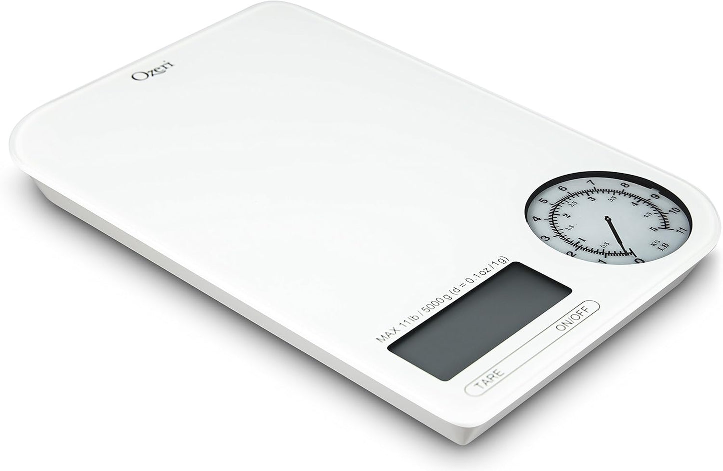 Ozeri ZK18-WB Rev Digital Kitchen Scale with Electro-Mechanical Weight Dial, Black Dial