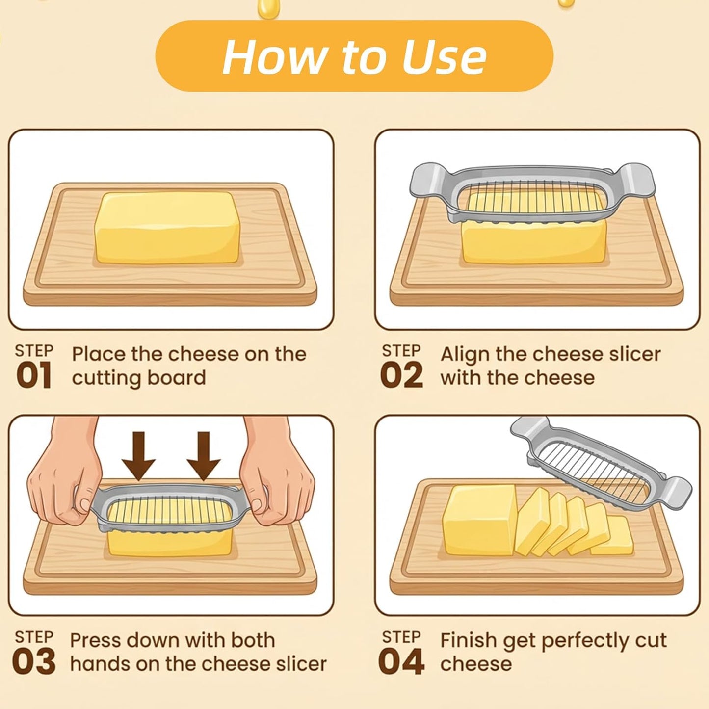 Butter Slicer Cheese Cutter Stainless Steel Multipurpose Kitchen Tool for Even Slicing of Block Butter Cheese Eggs Soft Fruits