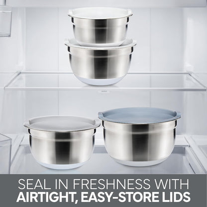 COOK WITH COLOR Stainless Steel Mixing Bowls Set with Lids - Nesting Bowls with Non-Slip Bottom, Silver, 14 Pieces