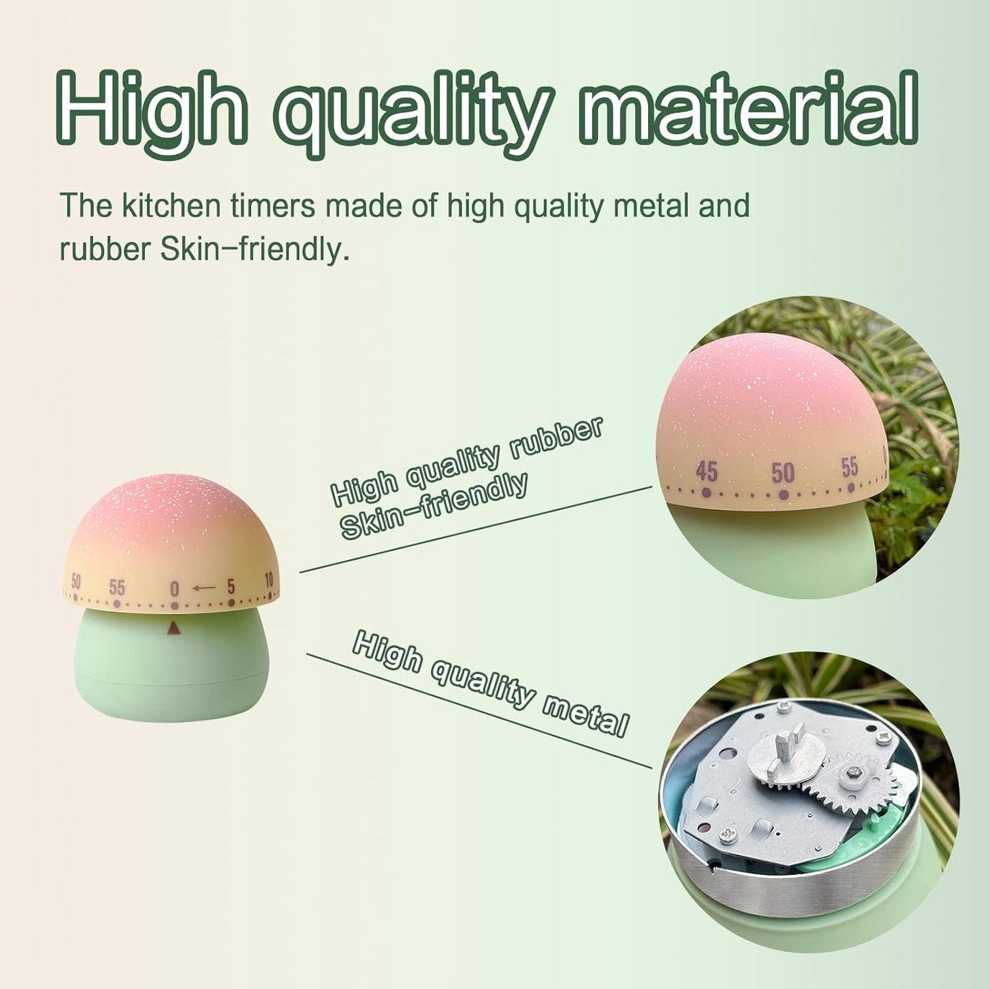 ELE DEPI 2 Pack Cute Kitchen Timer,100% Mechanical Egg Timer for Kids,60 Minutes Wind up Timer for Cooking/Reading/Do Sports. (Mushrooms)