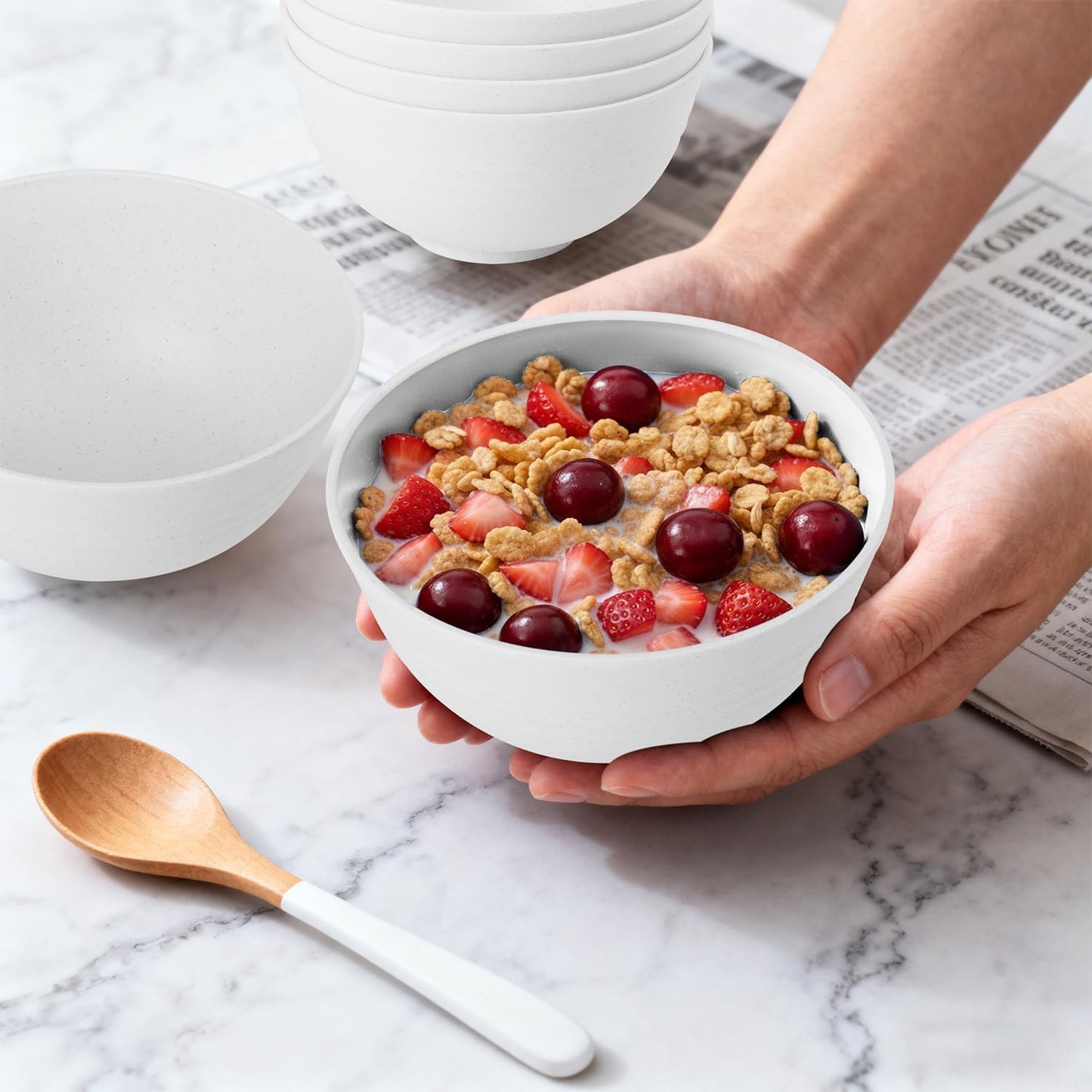 Wheat Straw Bowls Set with Lids, Unbreakable 40 OZ Cereal Bowls Set of 4, Salad Container for Lunch, Microwave & Dishwasher Safe Bowl Set for Kitchen, Picnic, RV, Camping, Multi