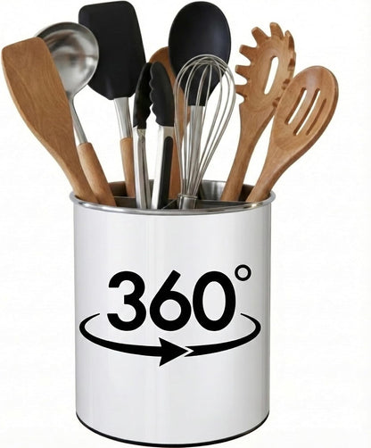 Cooler Kitchen Jumbo Extra Large Sturdy Rotating Black Utensil Holder Caddy with No-Tip Weighted Base, and Gripped Insert - Rust Proof and Dishwasher Safe Kitchen Utensils Holder