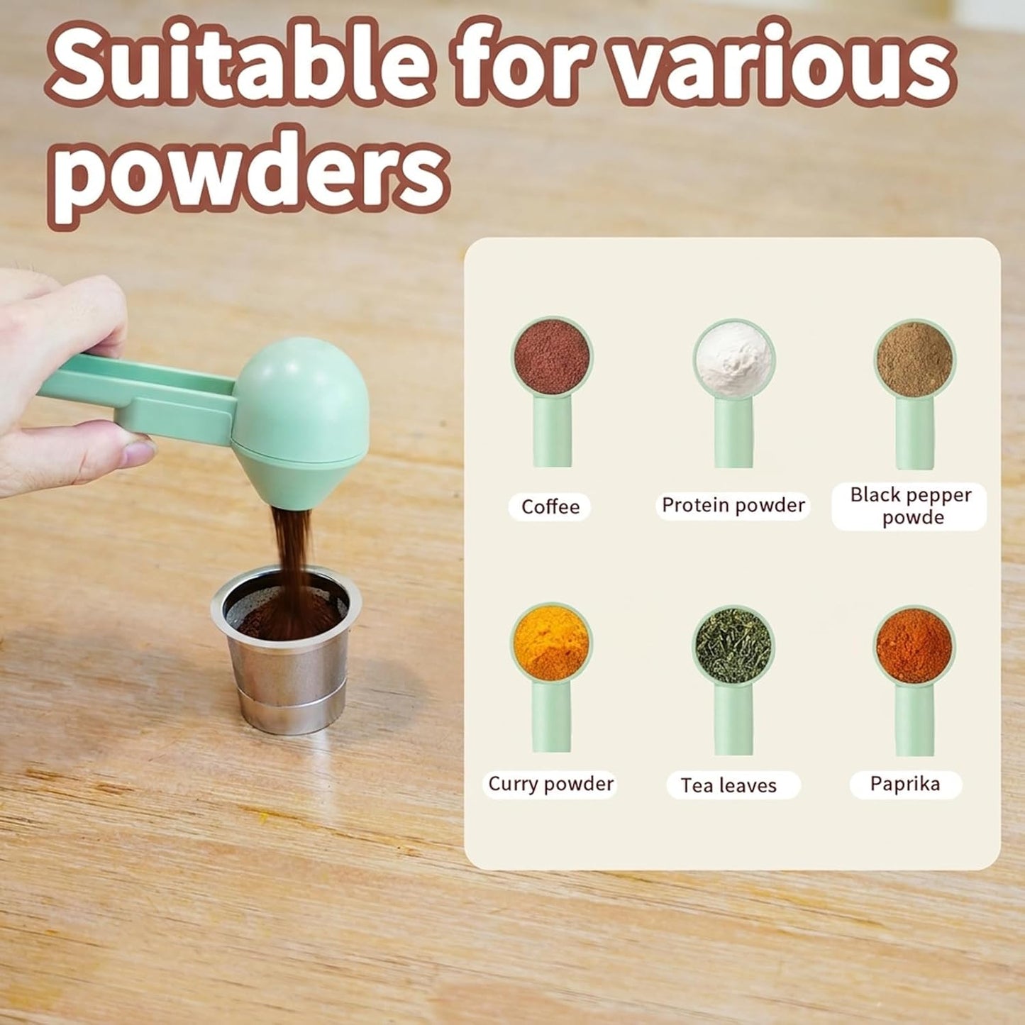 Coffee Scoop with Funnel for Ground Coffee, Protein Powder & Tea, for Reusable K Cup Refiller, 2TBSP Mess-Free, Funnel Design Prevents Spills (Black, 2-Pack)