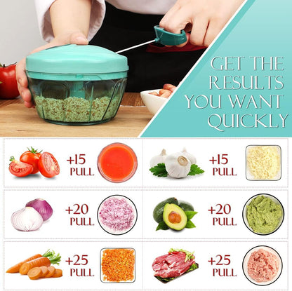 Ourokhome Manual Food Processor Vegetable Chopper, Portable Hand Pull String Garlic Mincer Onion Cutter for Veggies, Ginger, Fruits, Nuts, Herbs, etc., 500ml, Deep Blue