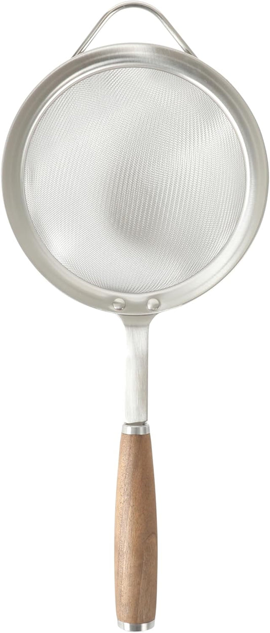 Sur La Table Kitchen Essential Stainless Steel W/Walnut Handle 5.5 Inch Mesh Strainer and Sifter