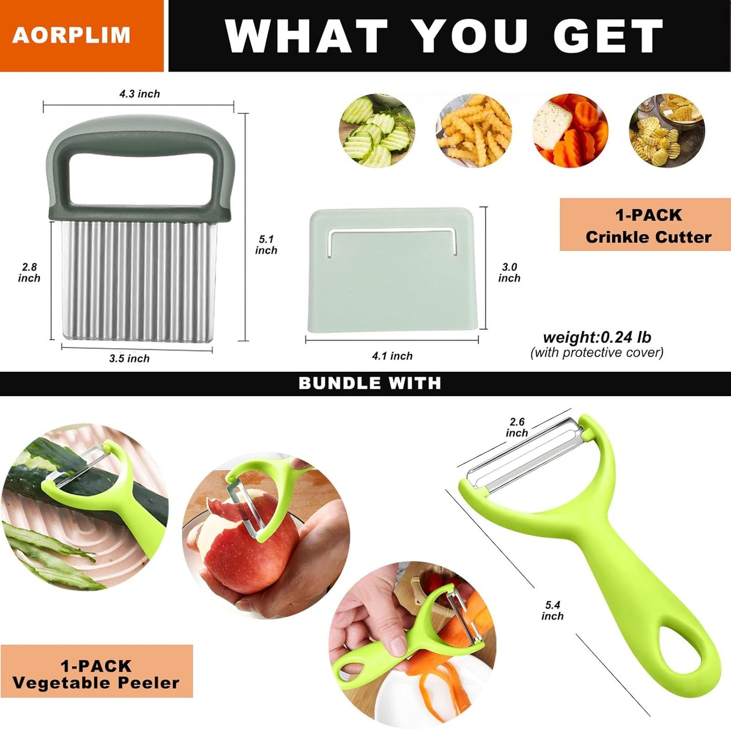 Crinkle Cutter and Potato Cutter 2 PCS, Wave Slicer Dicer Fry Cutter with Stainless Steel Blade Food-safe for Veggies, Handheld Vegetable Chopper, Salad Garnishing Tool, DishwasherSafe