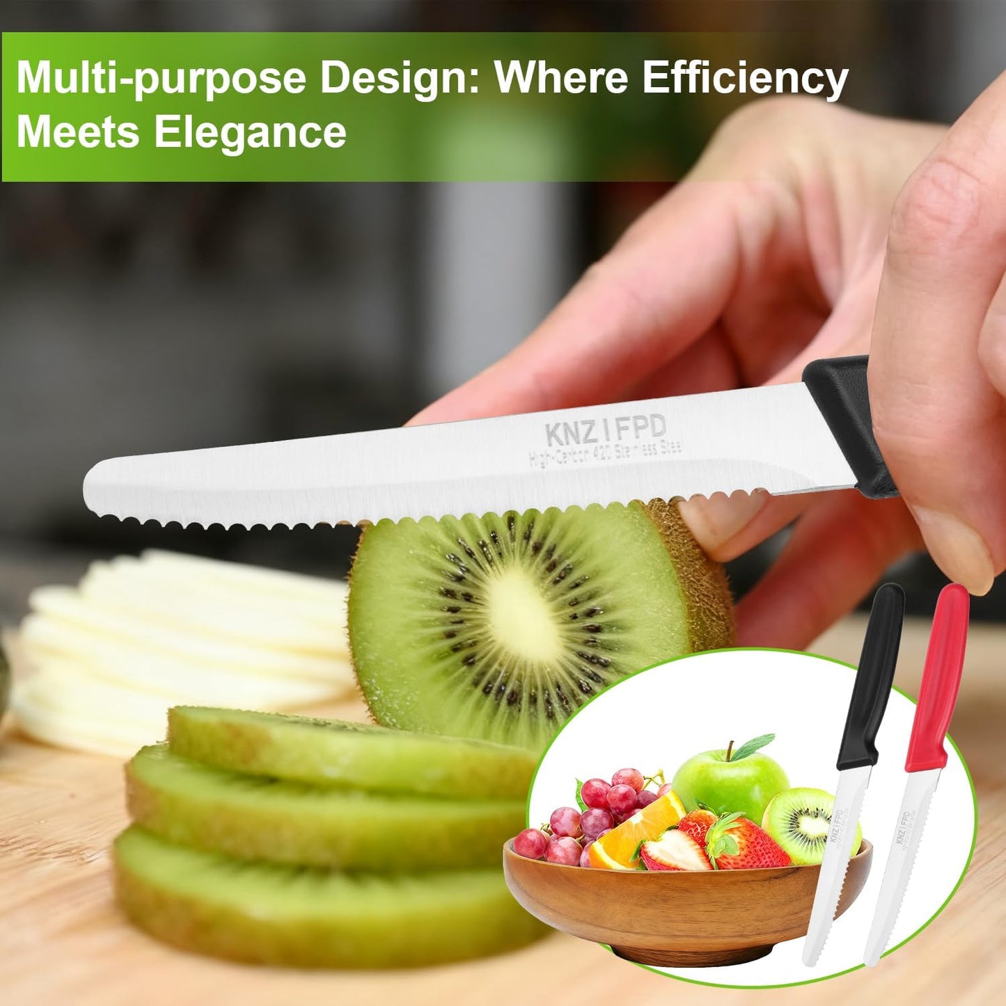 2-Pack Tomato Knife, Sharp Serrated Steak and Bread Knife Set, Premium High-Carbon 420 Stainless Steel Knives Blade for Soft Fruits, Vegetables, Meat & Home Kitchen Use